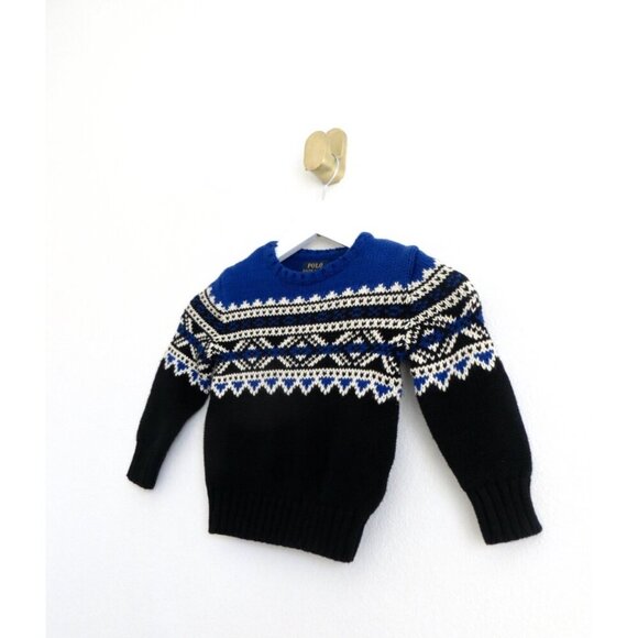 NEW! Polo Ralph Lauren Fair Isle Knit Sweater Blue Toddler SZ 2T - Picture 2 of 6
